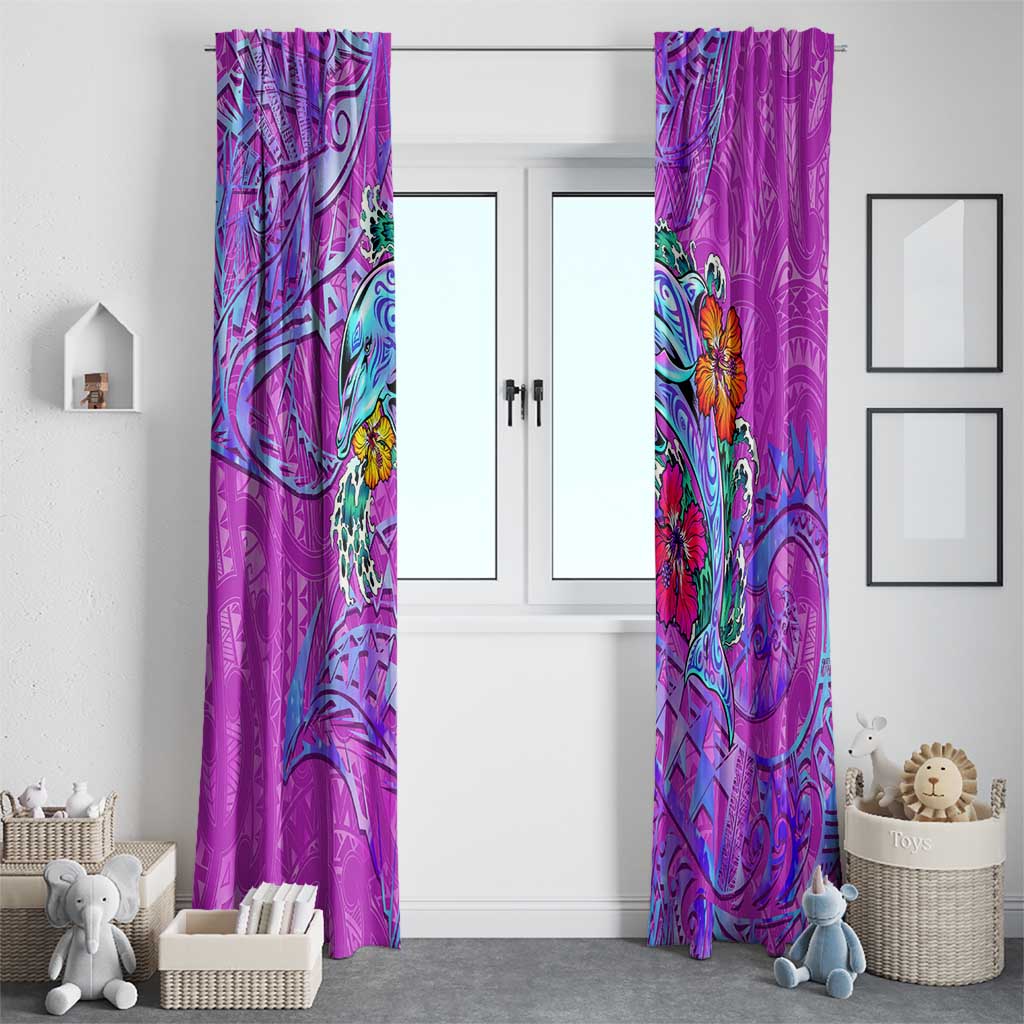 Dolphin Polynesia Window Curtain Hibiscus Tropical Wave - Purple Vibes