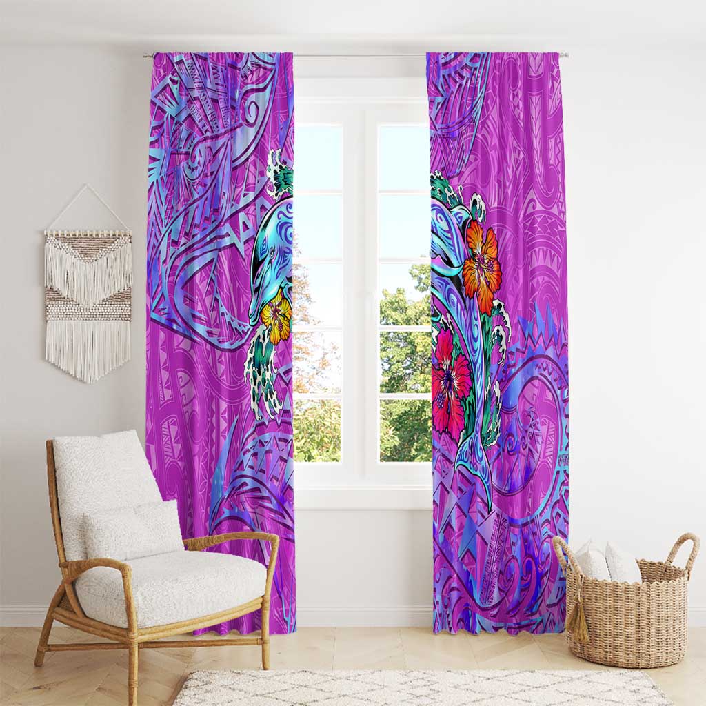 Dolphin Polynesia Window Curtain Hibiscus Tropical Wave - Purple Vibes