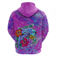 Dolphin Polynesia Zip Hoodie Hibiscus Tropical Wave - Purple Vibes DT02 - Polynesian Pride