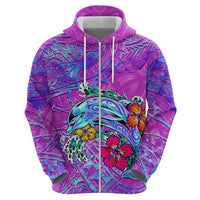 Dolphin Polynesia Zip Hoodie Hibiscus Tropical Wave - Purple Vibes DT02 - Polynesian Pride