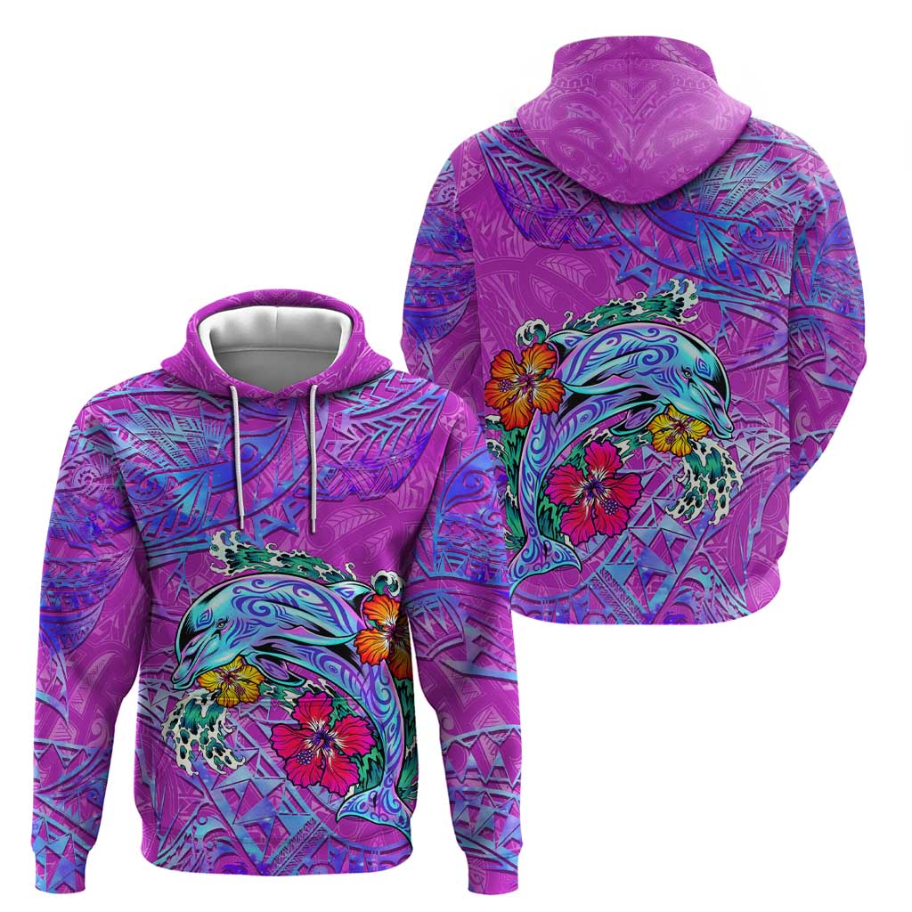 Dolphin Polynesia Zip Hoodie Hibiscus Tropical Wave - Purple Vibes DT02 - Polynesian Pride