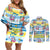 Surfing Christmas Couples Matching Off Shoulder Short Dress and Long Sleeve Button Shirt Tropical Santa Let's Go Surfing DT02 Art - Polynesian Pride