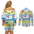 Surfing Christmas Couples Matching Off Shoulder Short Dress and Long Sleeve Button Shirt Tropical Santa Let's Go Surfing DT02 - Polynesian Pride