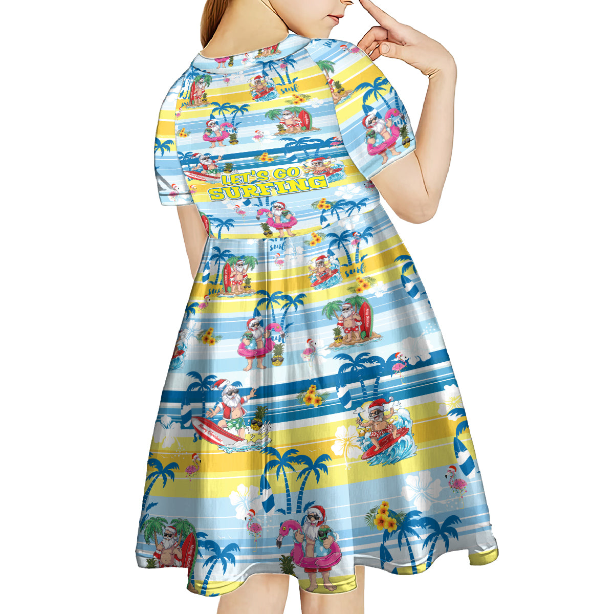 Surfing Christmas Kid Short Sleeve Dress Tropical Santa Let's Go Surfing DT02 - Polynesian Pride