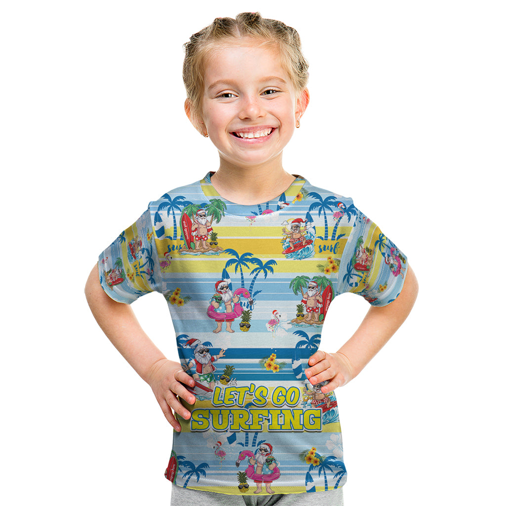 Surfing Christmas Kid T Shirt Tropical Santa Let's Go Surfing DT02 Art - Polynesian Pride
