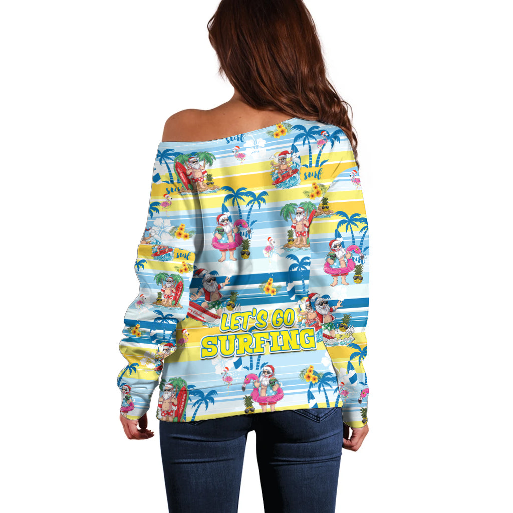 Surfing Christmas Off Shoulder Sweater Tropical Santa Let's Go Surfing DT02 - Polynesian Pride
