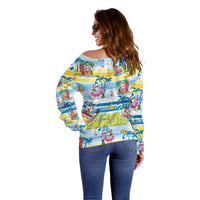Surfing Christmas Off Shoulder Sweater Tropical Santa Let's Go Surfing DT02 - Polynesian Pride