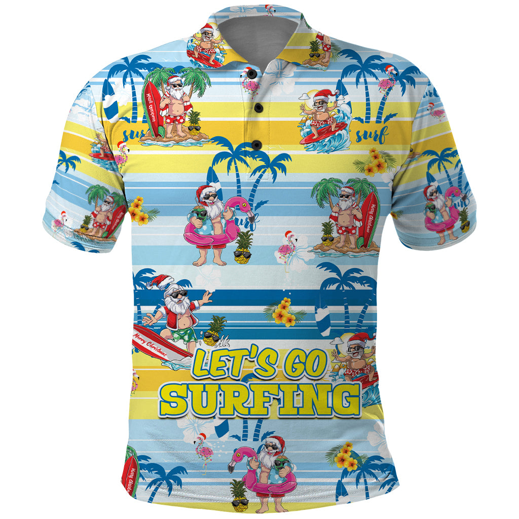 Surfing Christmas Polo Shirt Tropical Santa Let's Go Surfing DT02 Art - Polynesian Pride