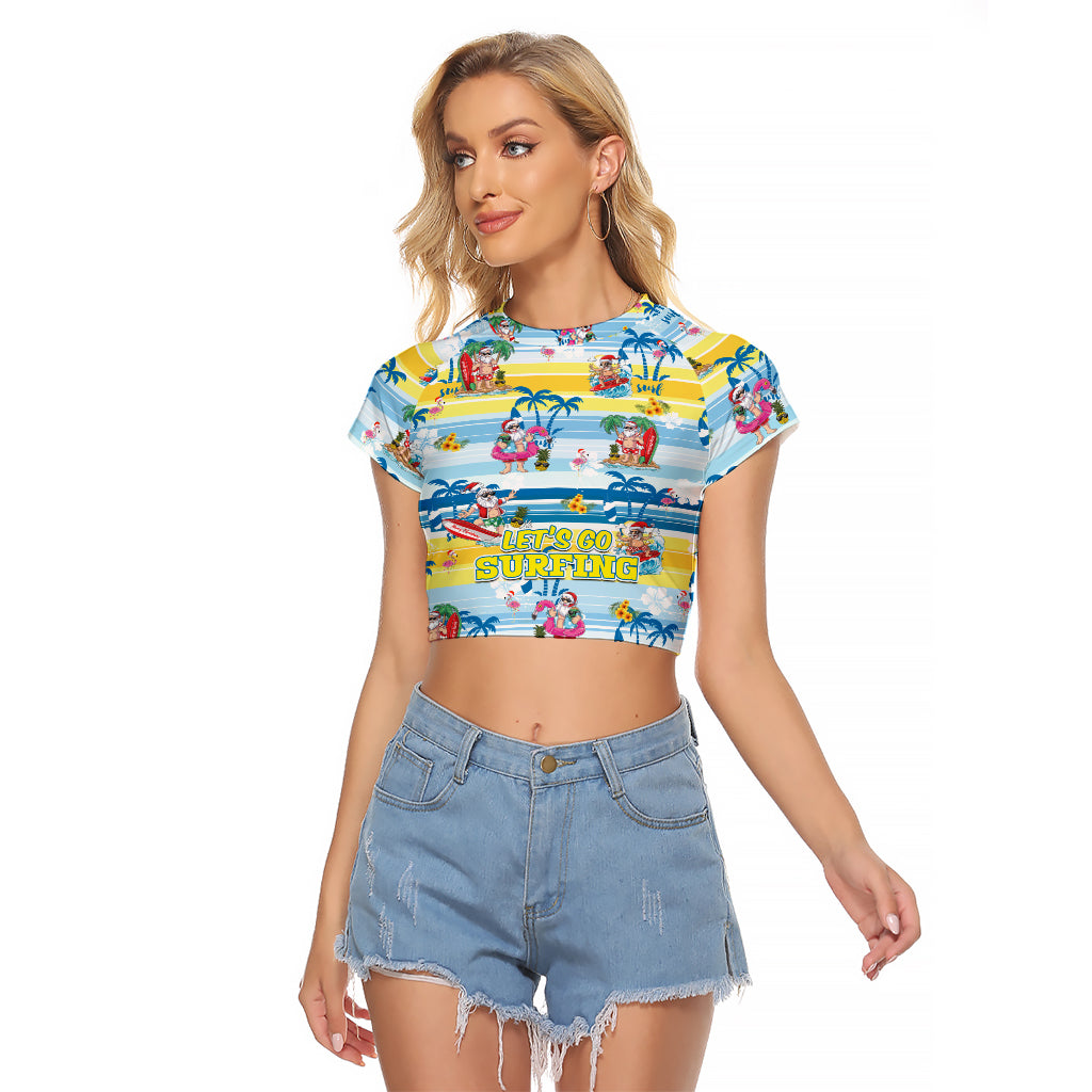 Surfing Christmas Raglan Cropped T Shirt Tropical Santa Let's Go Surfing DT02 Female Art - Polynesian Pride