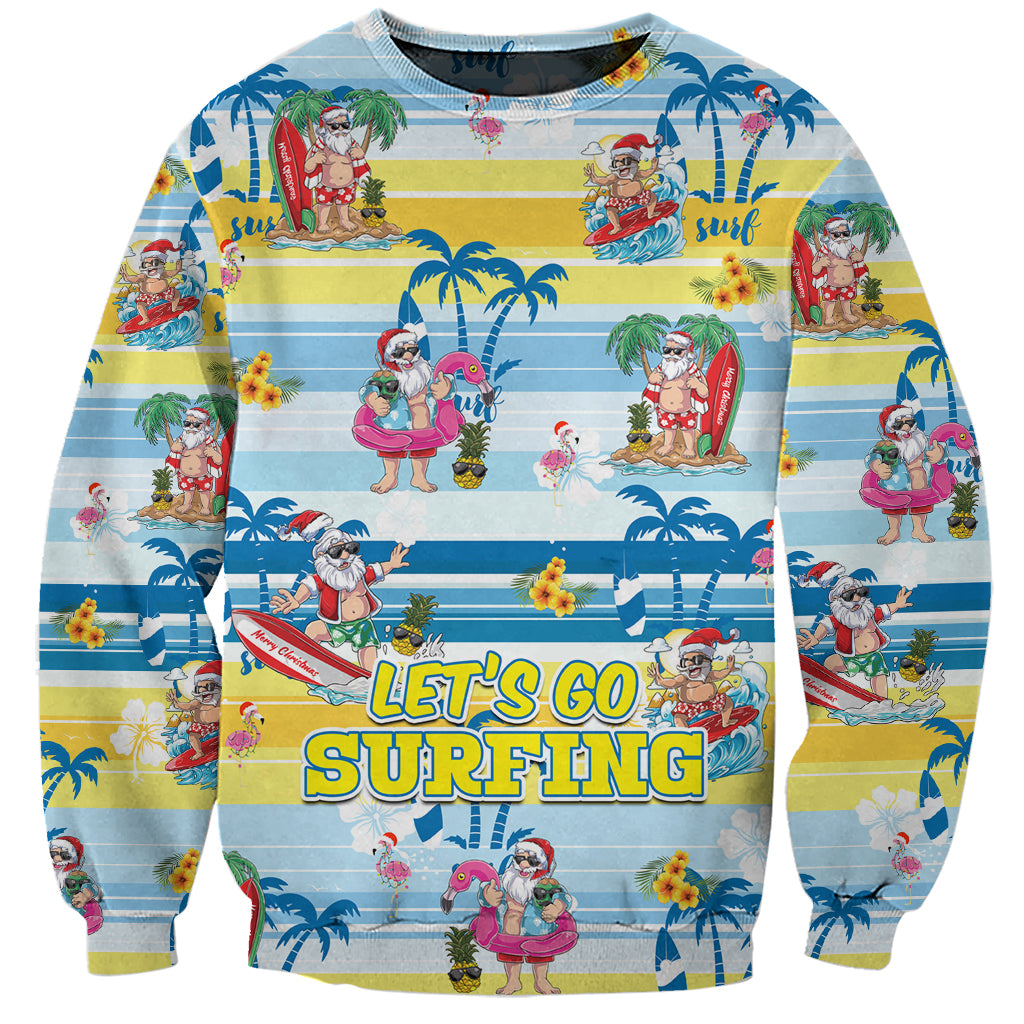 Surfing Christmas Sweatshirt Tropical Santa Let's Go Surfing DT02 Unisex Art - Polynesian Pride