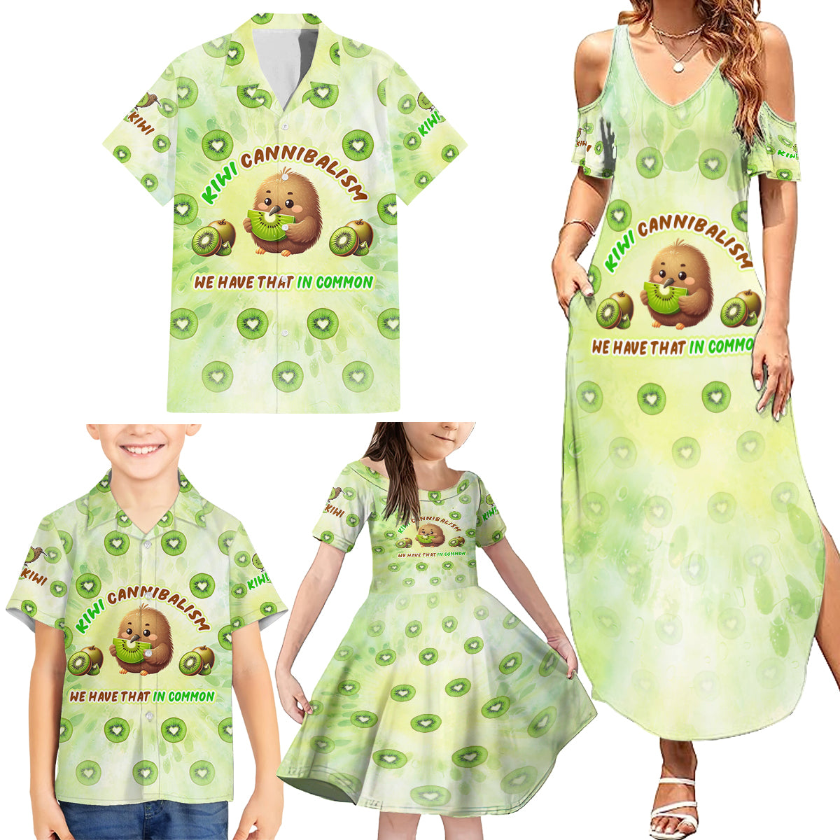 Kiwi Cannibalism Family Matching Summer Maxi Dress and Hawaiian Shirt New Zealand Kiwi Cute Bird Funny DT02 - Polynesian Pride