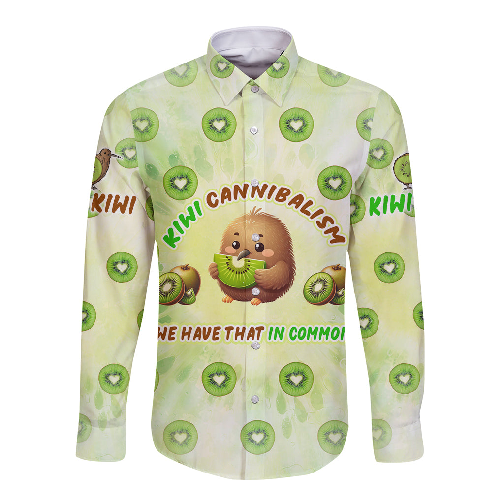 Kiwi Cannibalism Long Sleeve Button Shirt New Zealand Kiwi Cute Bird Funny DT02 Unisex Green - Polynesian Pride