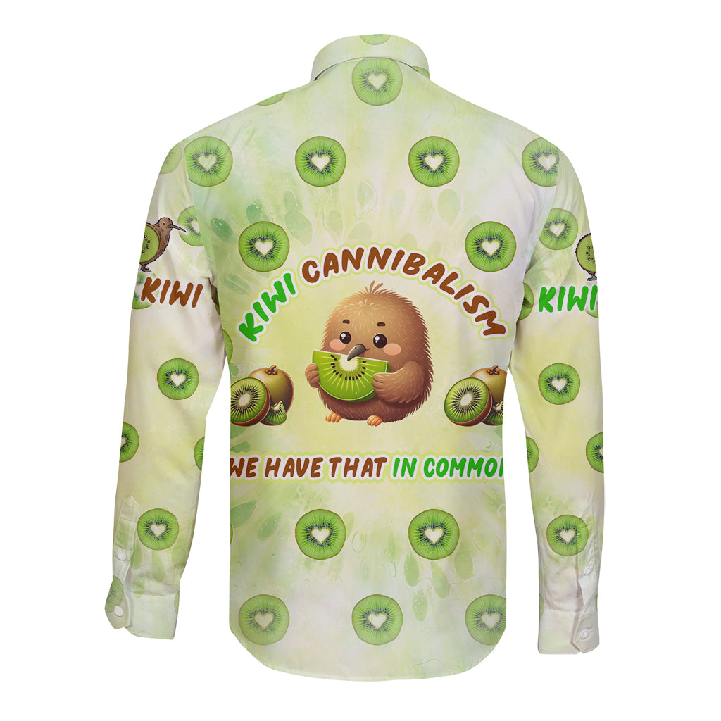 Kiwi Cannibalism Long Sleeve Button Shirt New Zealand Kiwi Cute Bird Funny