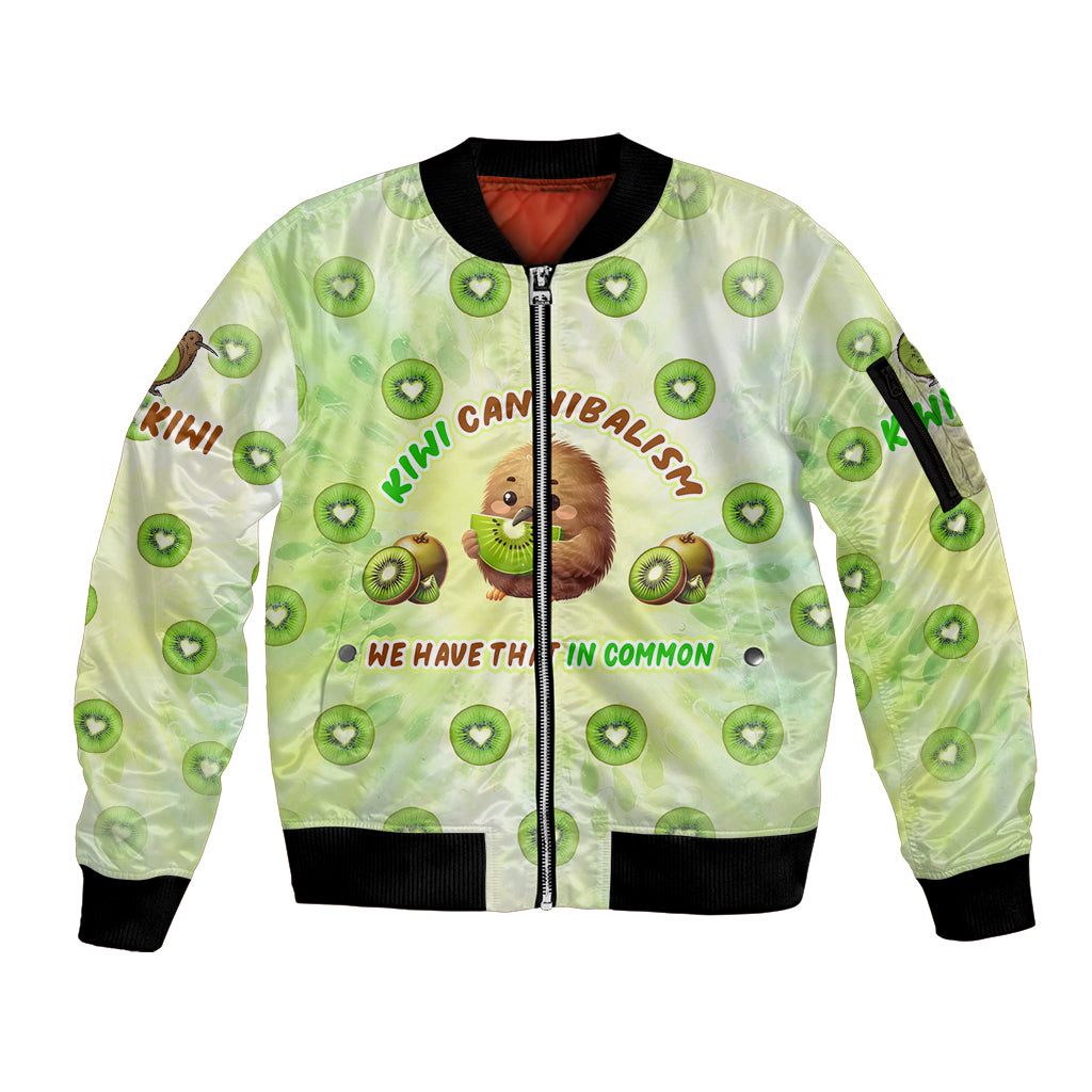 Kiwi Cannibalism Sleeve Zip Bomber Jacket New Zealand Kiwi Cute Bird Funny DT02 Unisex Green - Polynesian Pride