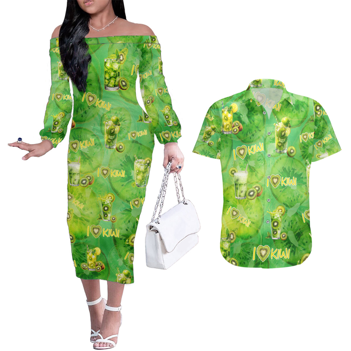 I Love Kiwi Couples Matching Off The Shoulder Long Sleeve Dress and Ha - Polynesian Pride I Love Kiwi Couples Matching Off The Shoulder Long Sleeve Dress and Ha - Polynesian Pride