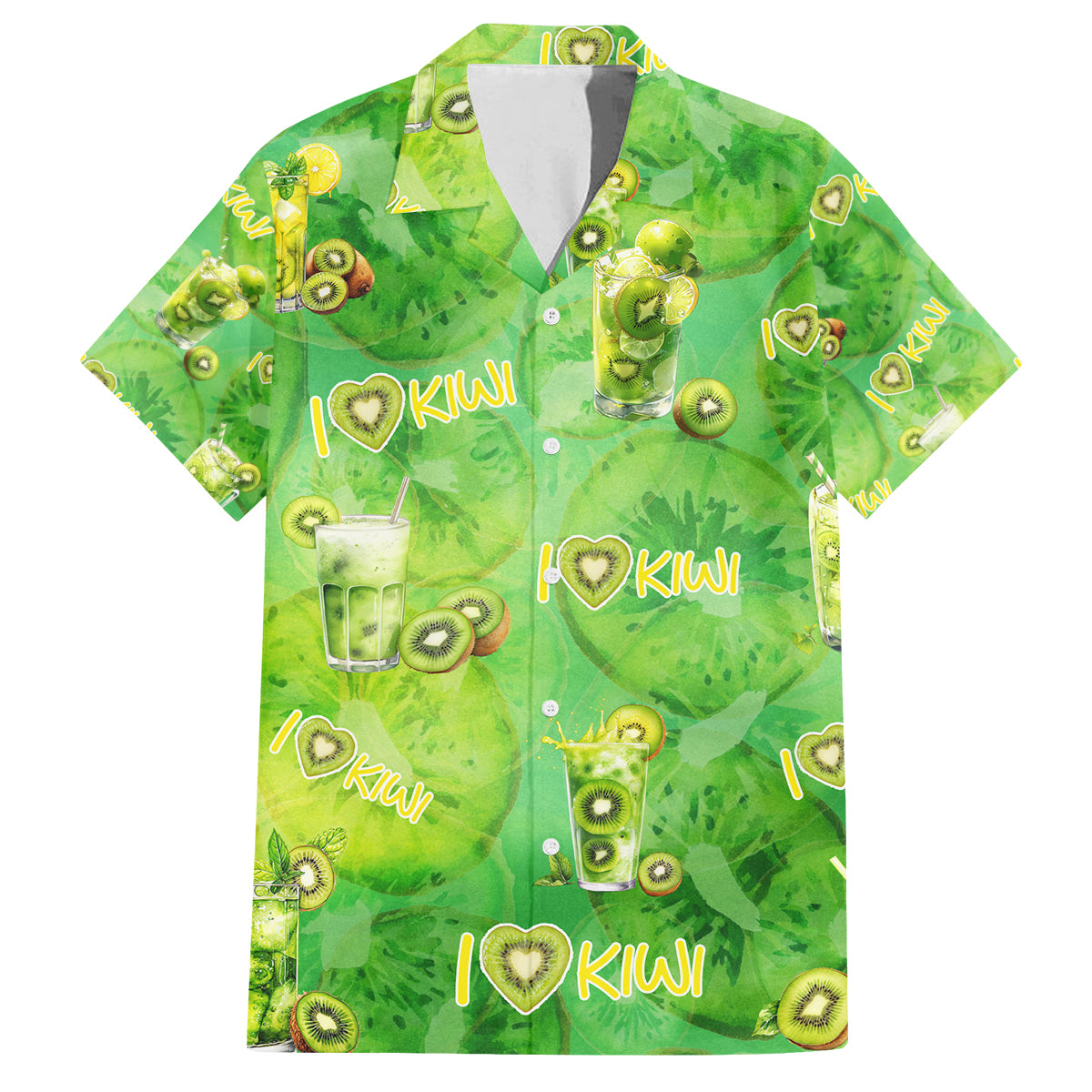 I Love Kiwi Family Matching Off The Shoulder Long Sleeve Dress and Hawaiian Shirt New Zealand Kiwi Fruit Summer Cocktail DT02 Dad's Shirt - Short Sleeve Green - Polynesian Pride