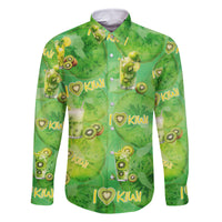 I Love Kiwi Family Matching Off The Shoulder Long Sleeve Dress and Hawaiian Shirt New Zealand Kiwi Fruit Summer Cocktail DT02 Dad's Shirt - Long Sleeve Green - Polynesian Pride