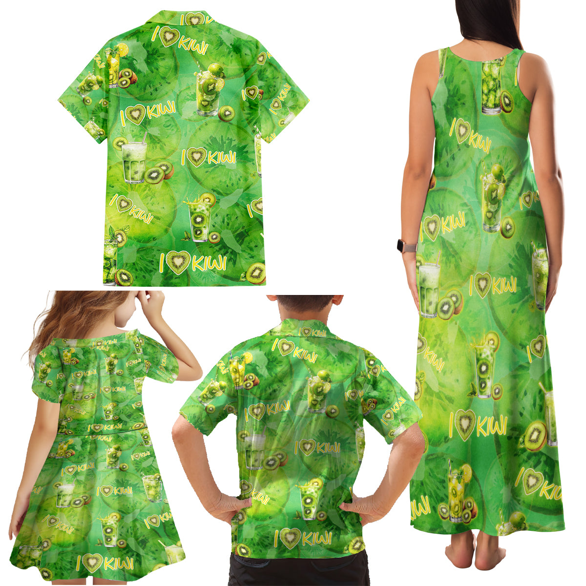 I Love Kiwi Family Matching Tank Maxi Dress and Hawaiian Shirt New Zealand Kiwi Fruit Summer Cocktail