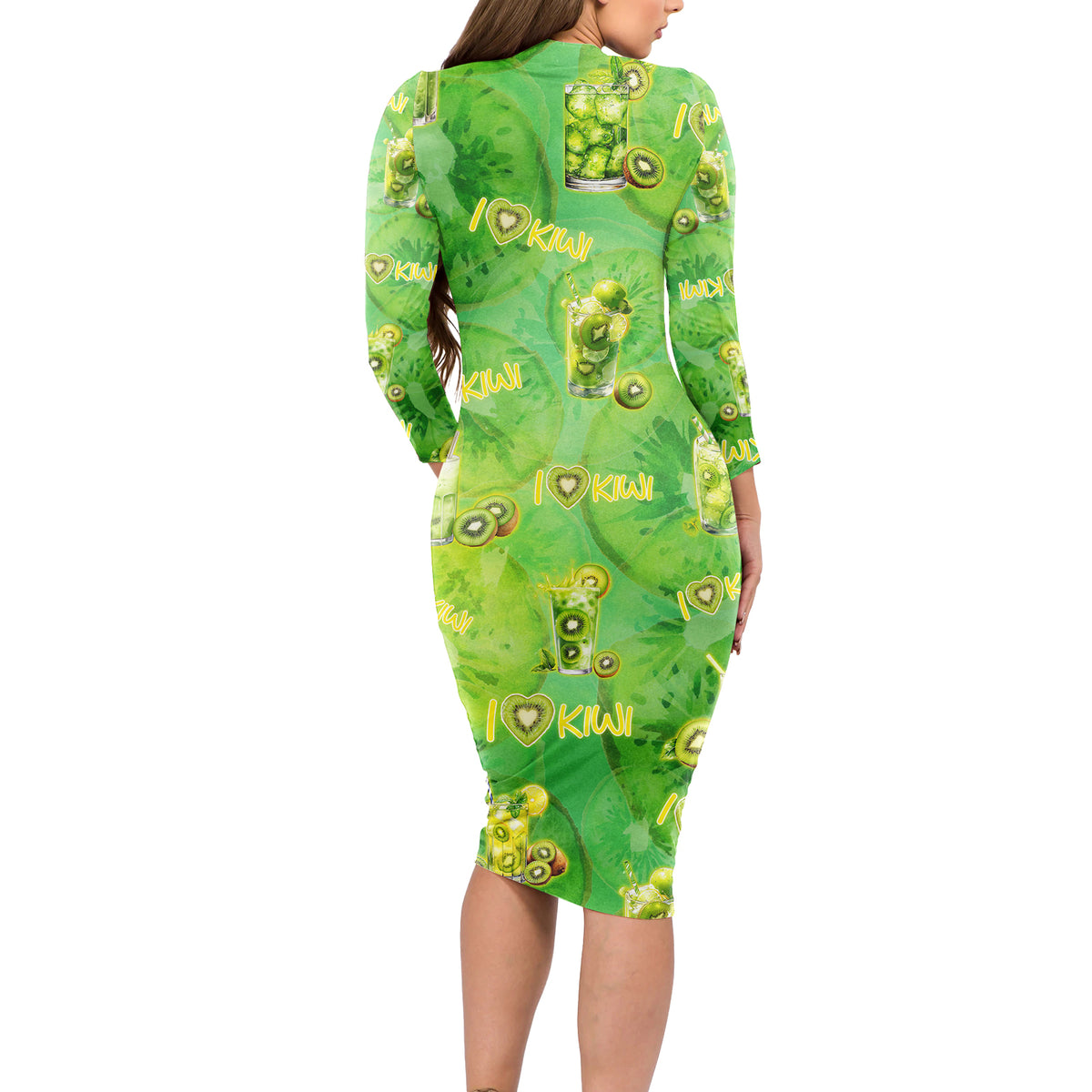 I Love Kiwi Long Sleeve Bodycon Dress New Zealand Kiwi Fruit Summer Co - Polynesian Pride I Love Kiwi Long Sleeve Bodycon Dress New Zealand Kiwi Fruit Summer Co - Polynesian Pride