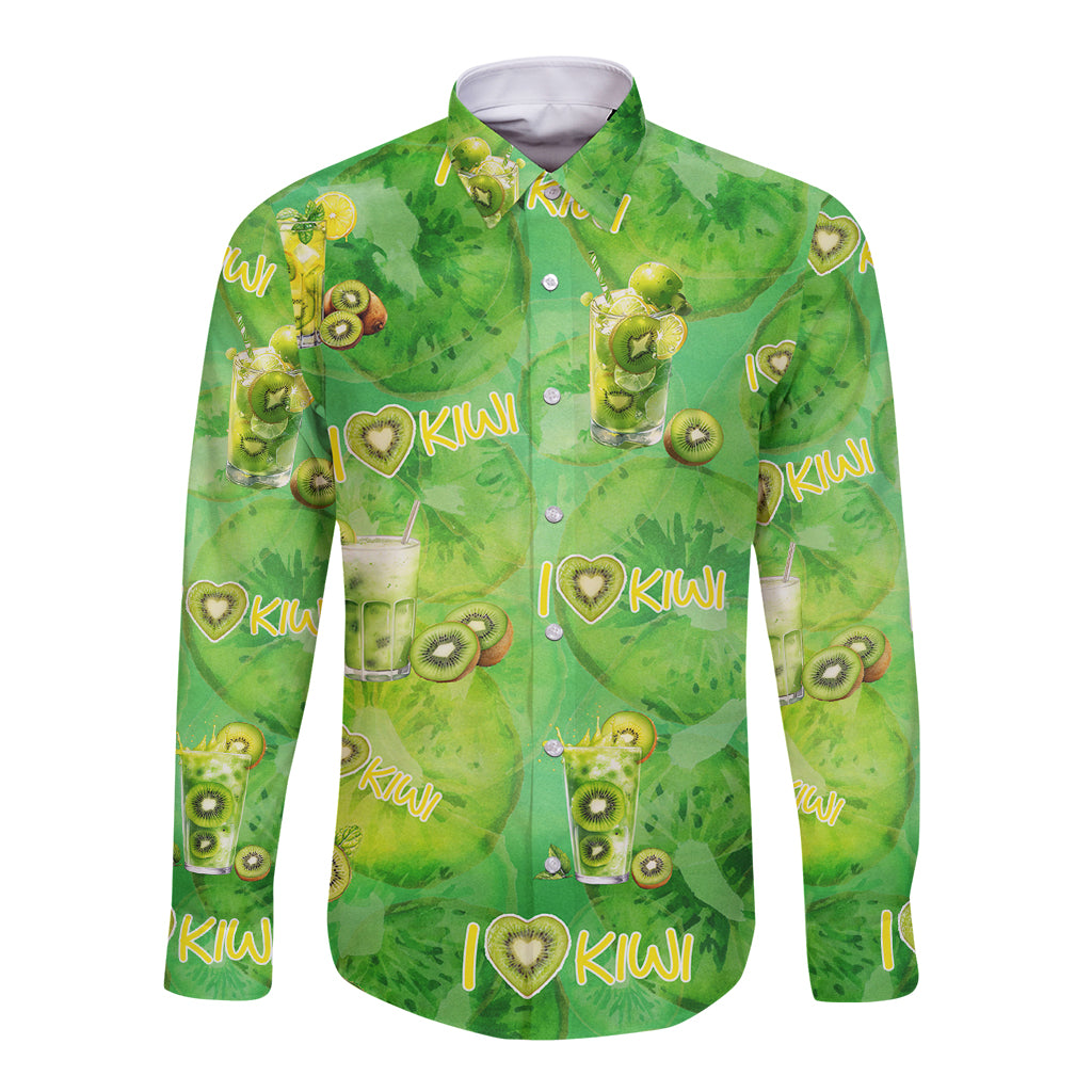 I Love Kiwi Long Sleeve Button Shirt New Zealand Kiwi Fruit Summer Cocktail DT02 Unisex Green - Polynesian Pride