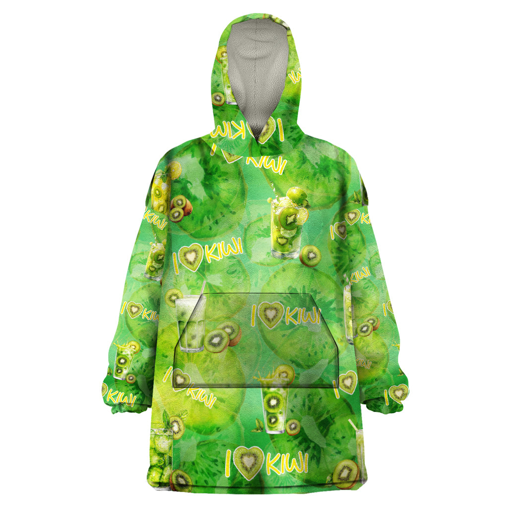 I Love Kiwi Wearable Blanket Hoodie New Zealand Kiwi Fruit Summer Cocktail DT02 One Size Green - Polynesian Pride