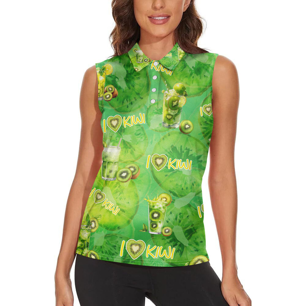 I Love Kiwi Women Sleeveless Polo Shirt New Zealand Kiwi Fruit Summer Cocktail