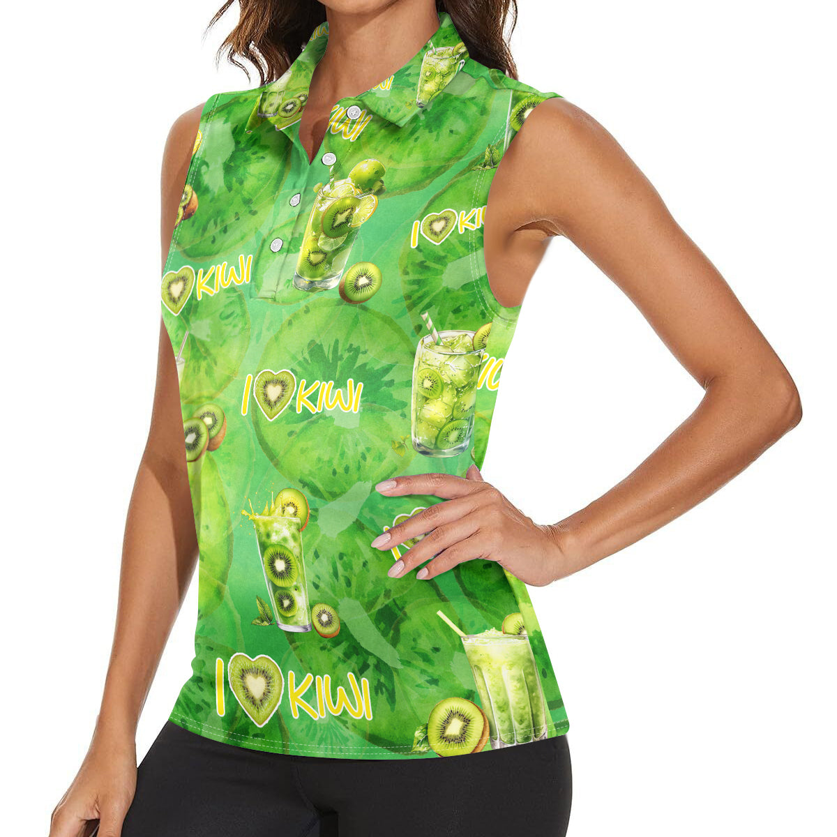 I Love Kiwi Women Sleeveless Polo Shirt New Zealand Kiwi Fruit Summer Cocktail
