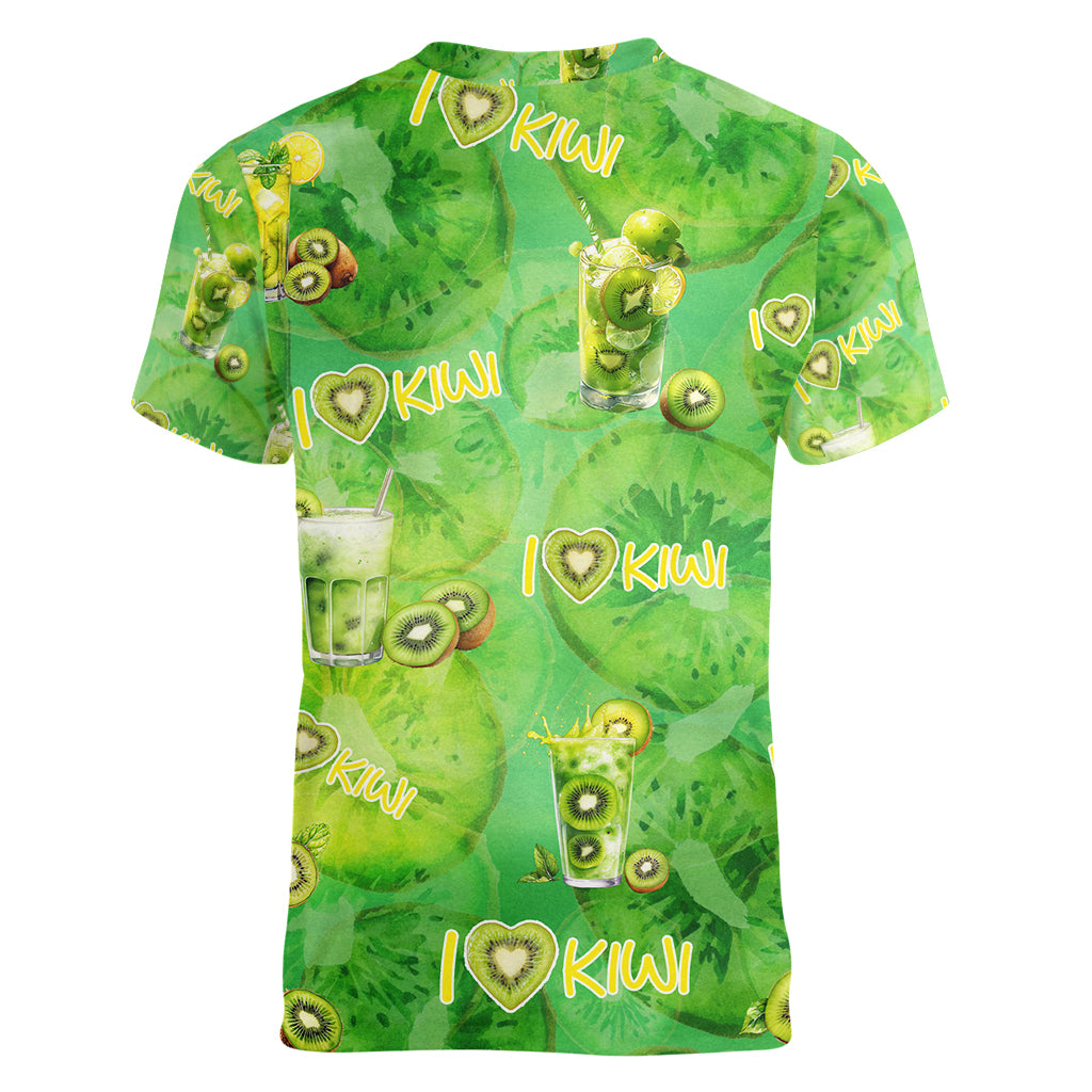 I Love Kiwi Women V-Neck T-Shirt New Zealand Kiwi Fruit Summer Cocktail