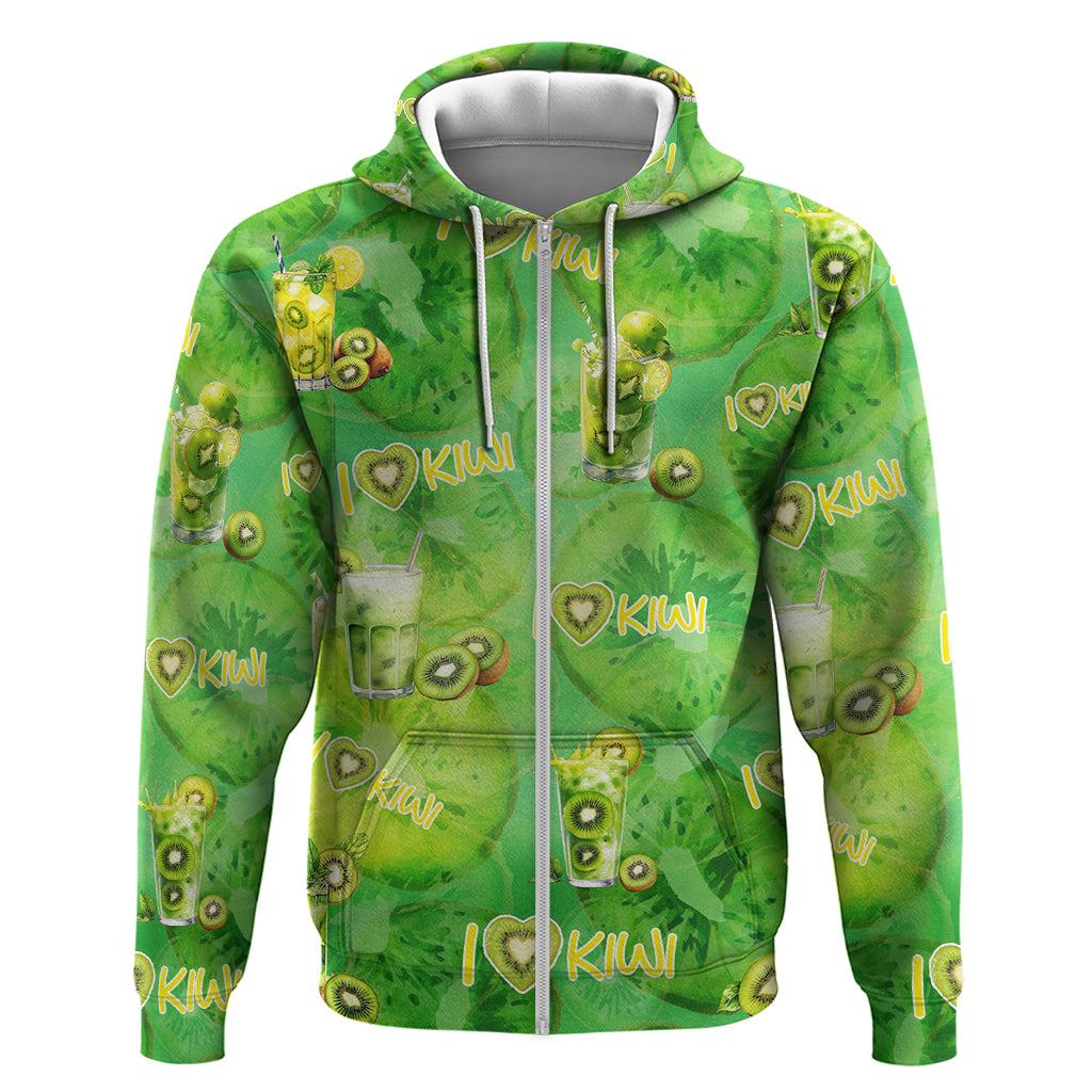I Love Kiwi Zip Hoodie New Zealand Kiwi Fruit Summer Cocktail DT02 Zip Hoodie Green - Polynesian Pride