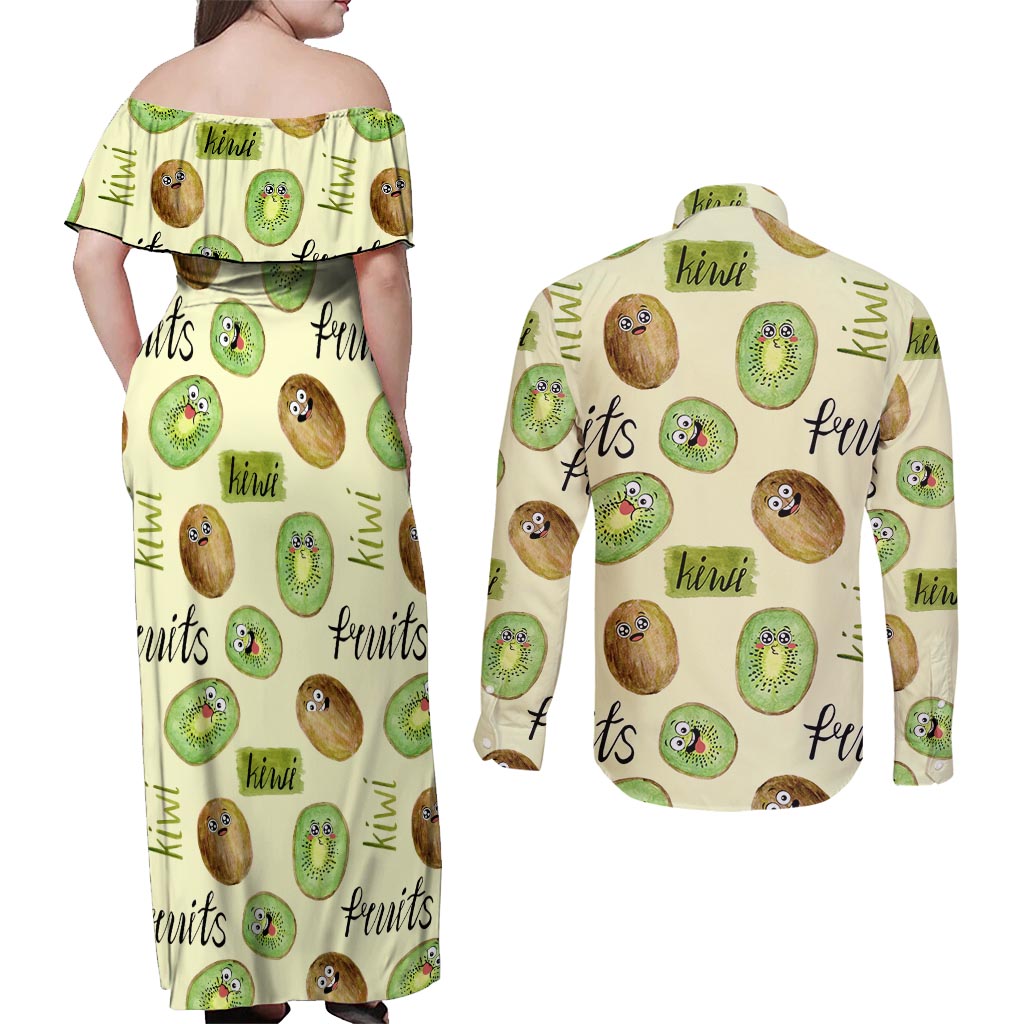 Kiwi Cute Humorous Couples Matching Off Shoulder Maxi Dress and Long Sleeve Button Shirt New Zealand Fruit
