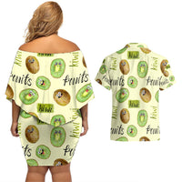 Kiwi Cute Humorous Couples Matching Off Shoulder Short Dress and Hawaiian Shirt New Zealand Fruit