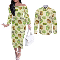 Kiwi Cute Humorous Couples Matching Off The Shoulder Long Sleeve Dress and Long Sleeve Button Shirt New Zealand Fruit