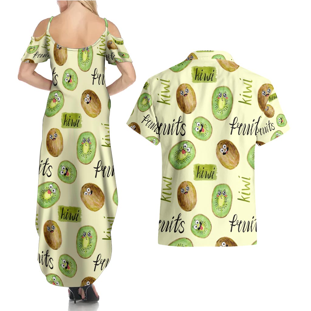 Kiwi Cute Humorous Couples Matching Summer Maxi Dress and Hawaiian Shirt New Zealand Fruit