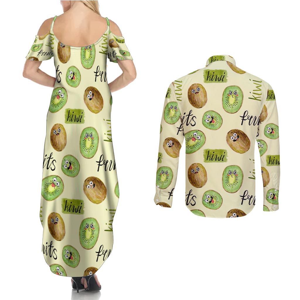 Kiwi Cute Humorous Couples Matching Summer Maxi Dress and Long Sleeve Button Shirt New Zealand Fruit