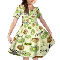 Kiwi Cute Humorous Family Matching Off The Shoulder Long Sleeve Dress and Hawaiian Shirt New Zealand Fruit DT02 Daughter's Dress Yellow - Polynesian Pride