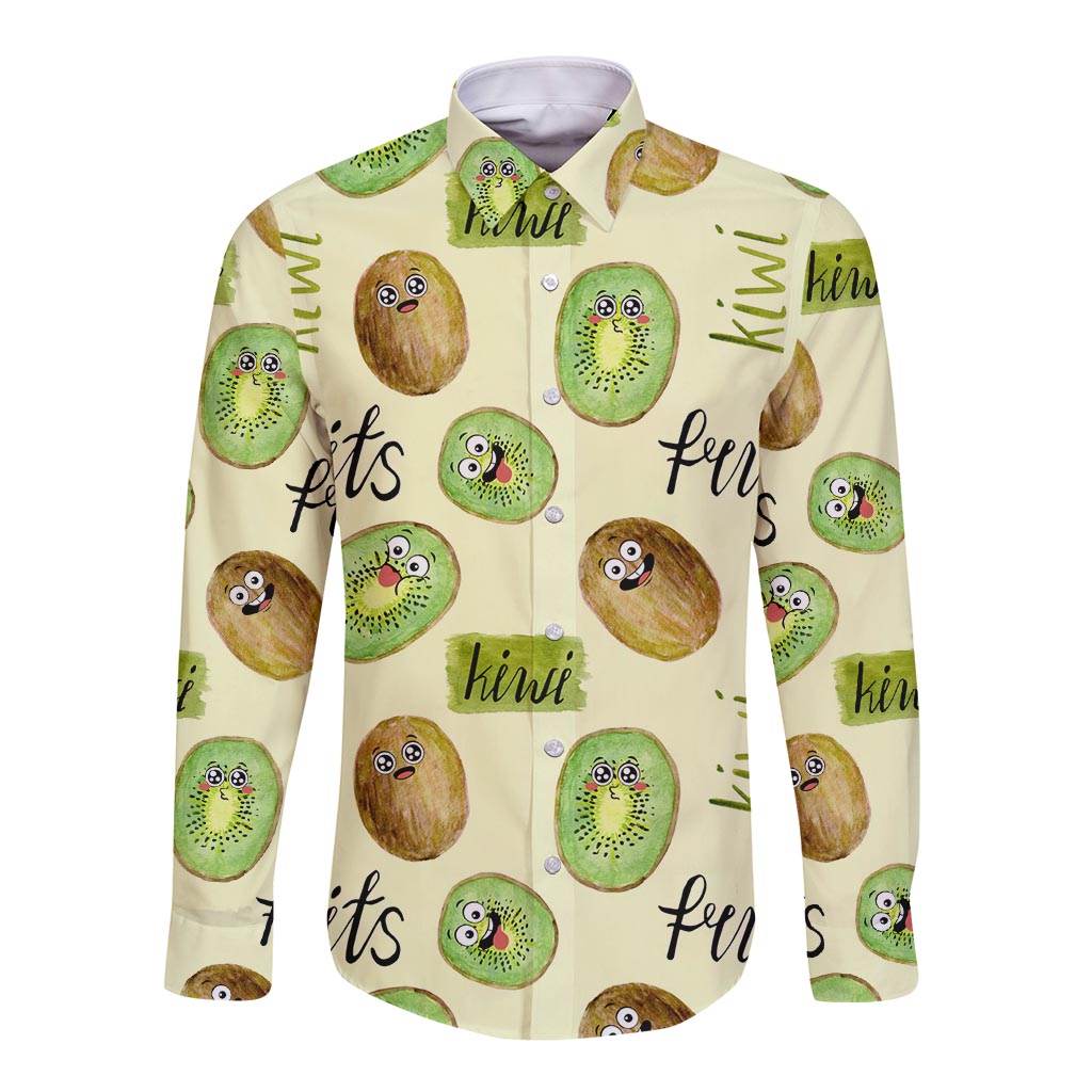 Kiwi Cute Humorous Long Sleeve Button Shirt New Zealand Fruit DT02 Unisex Yellow - Polynesian Pride