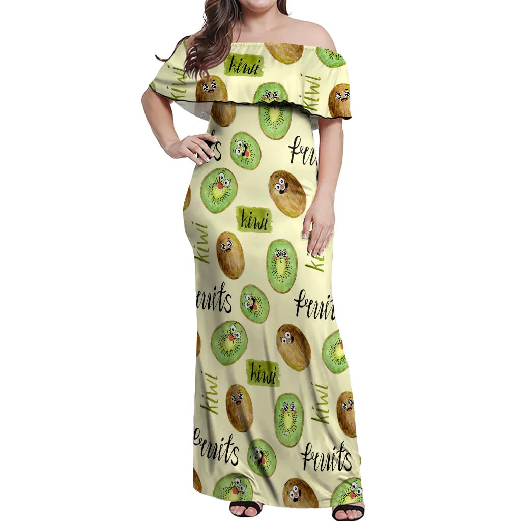 Kiwi Cute Humorous Off Shoulder Maxi Dress New Zealand Fruit