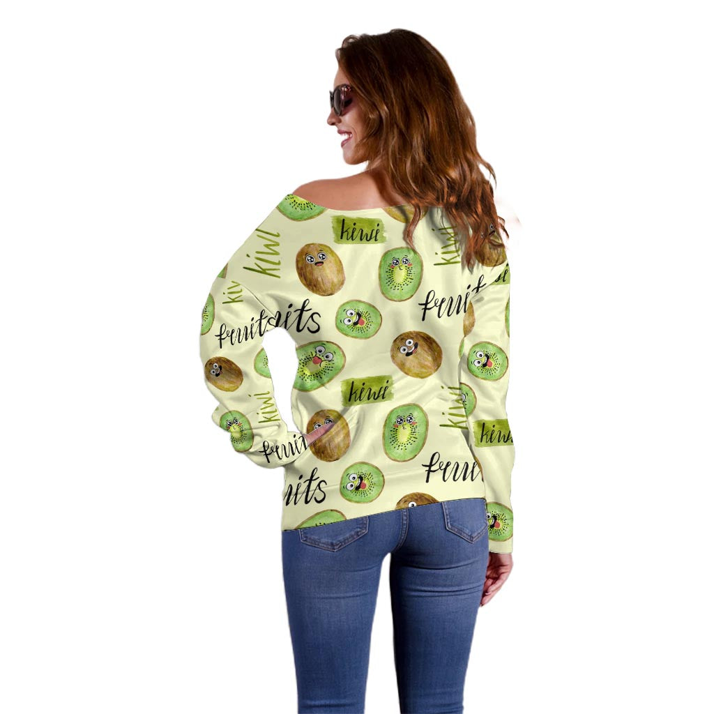 Kiwi Cute Humorous Off Shoulder Sweater New Zealand Fruit