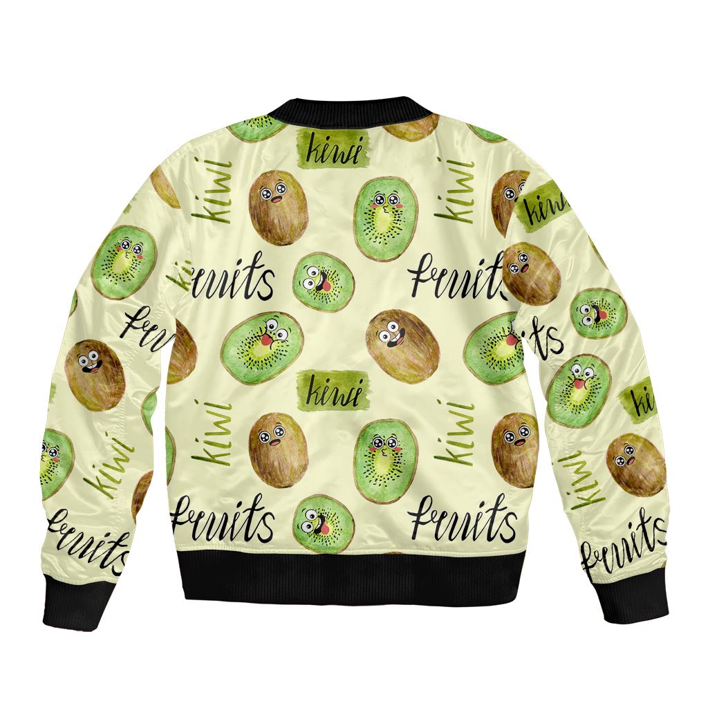 Kiwi Cute Humorous Sleeve Zip Bomber Jacket New Zealand Fruit