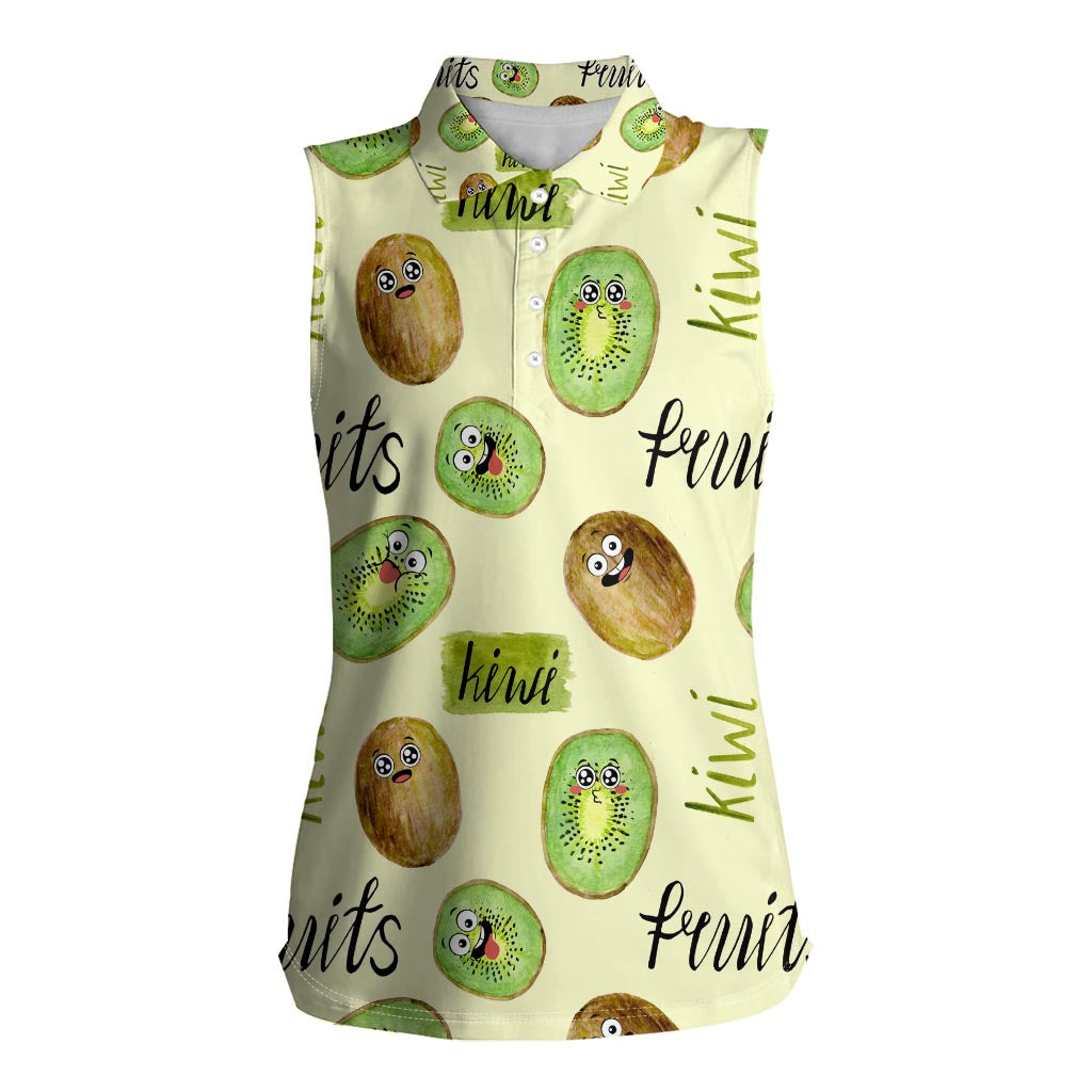 Kiwi Cute Humorous Women Sleeveless Polo Shirt New Zealand Fruit