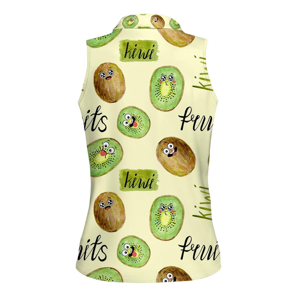 Kiwi Cute Humorous Women Sleeveless Polo Shirt New Zealand Fruit