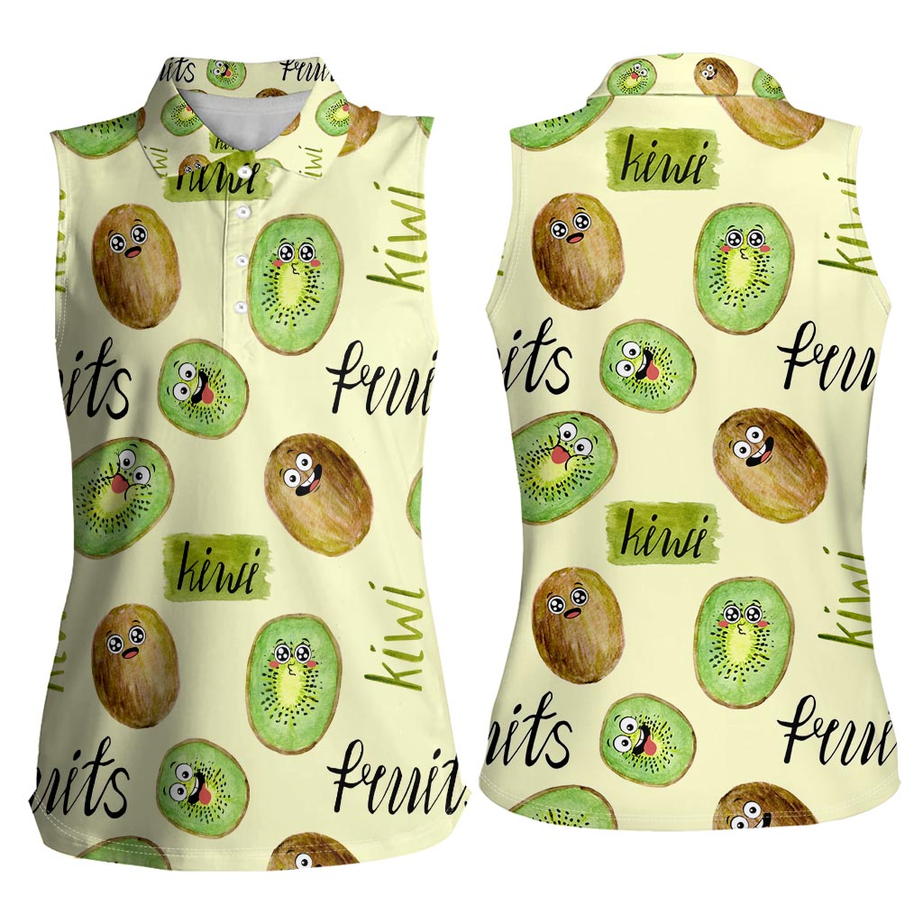 Kiwi Cute Humorous Women Sleeveless Polo Shirt New Zealand Fruit
