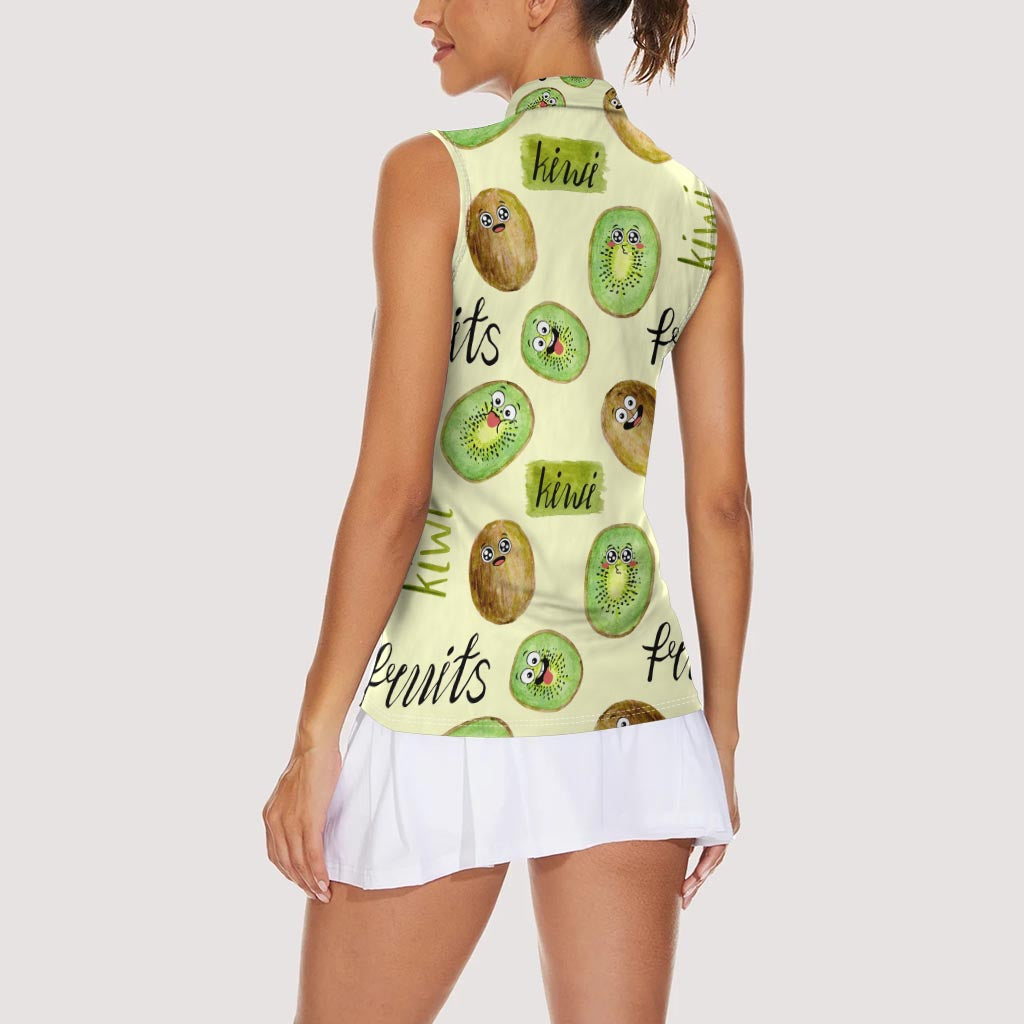Kiwi Cute Humorous Women Sleeveless Polo Shirt New Zealand Fruit