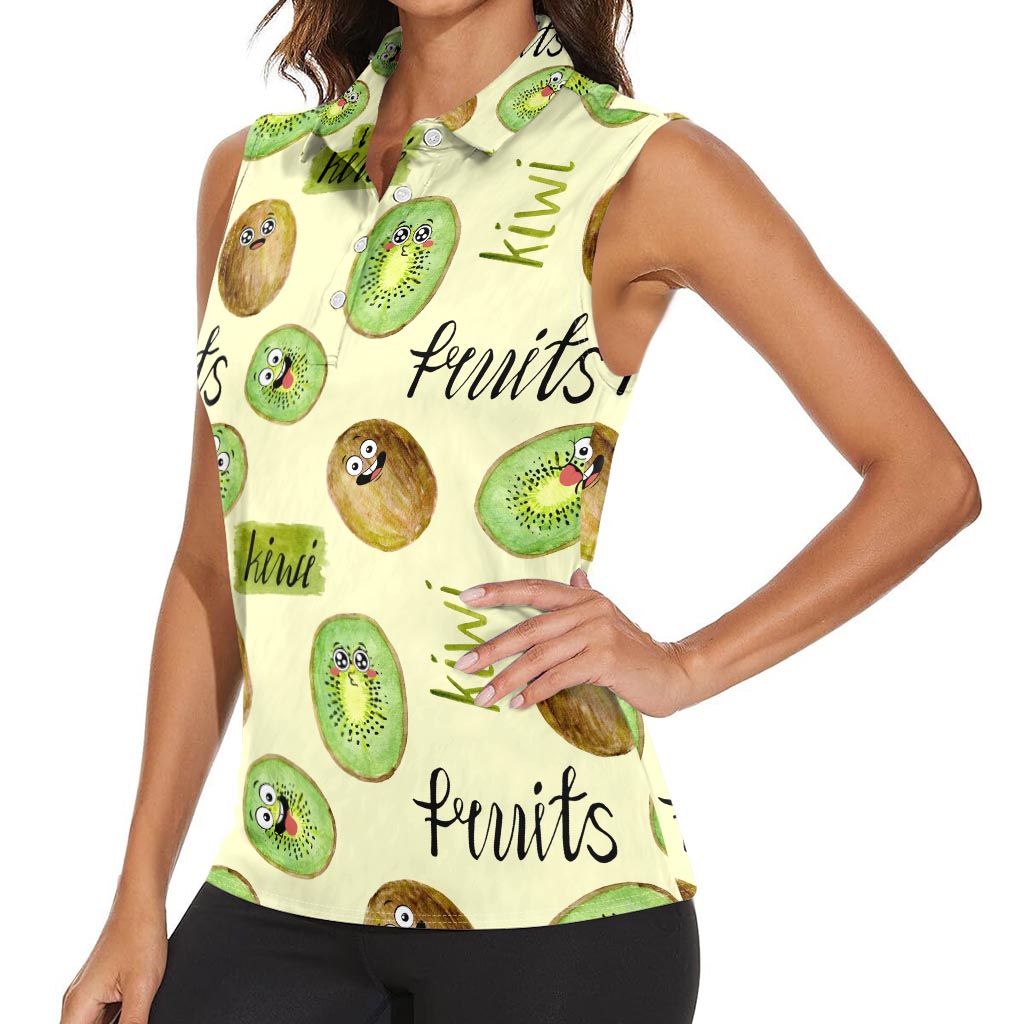Kiwi Cute Humorous Women Sleeveless Polo Shirt New Zealand Fruit