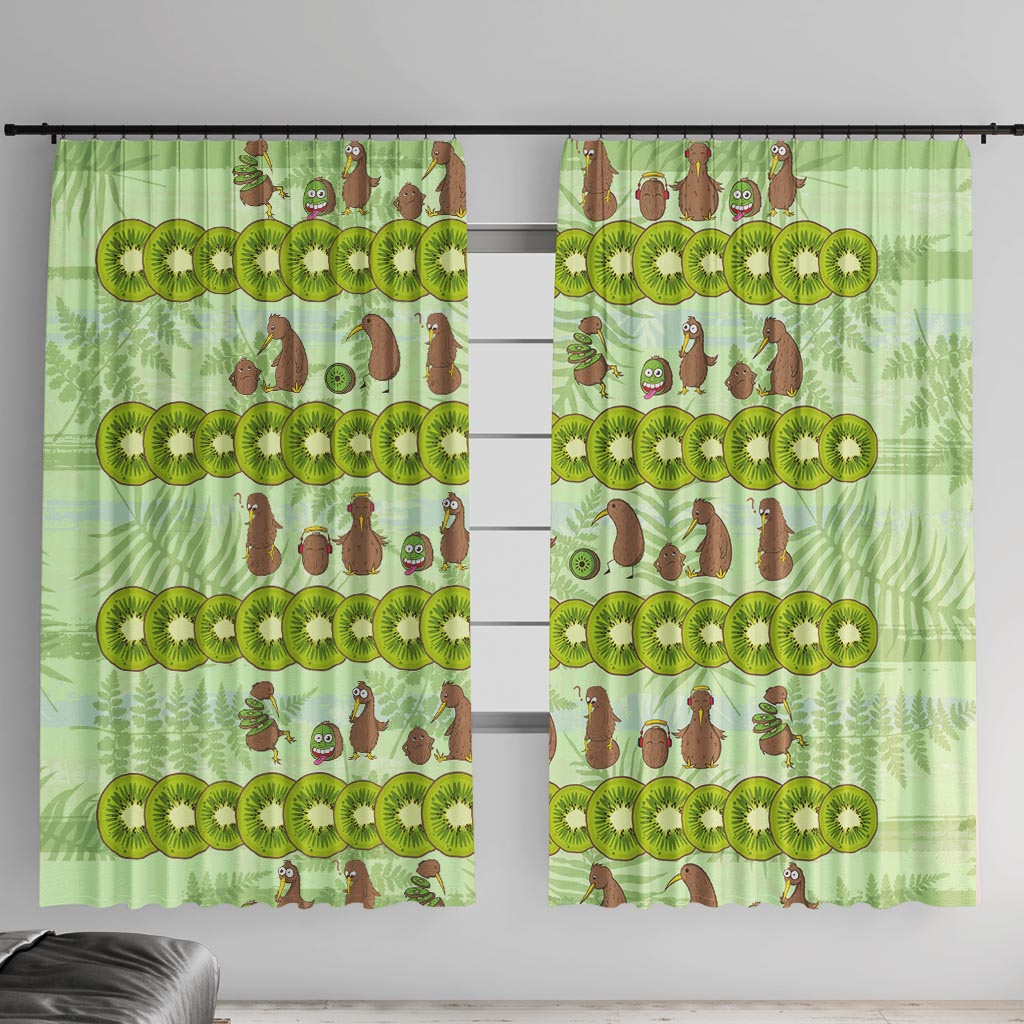New Zealand Kiwi Fruit Witty Kiwi Bird Window Curtain DT02 With Hooks Green - Polynesian Pride