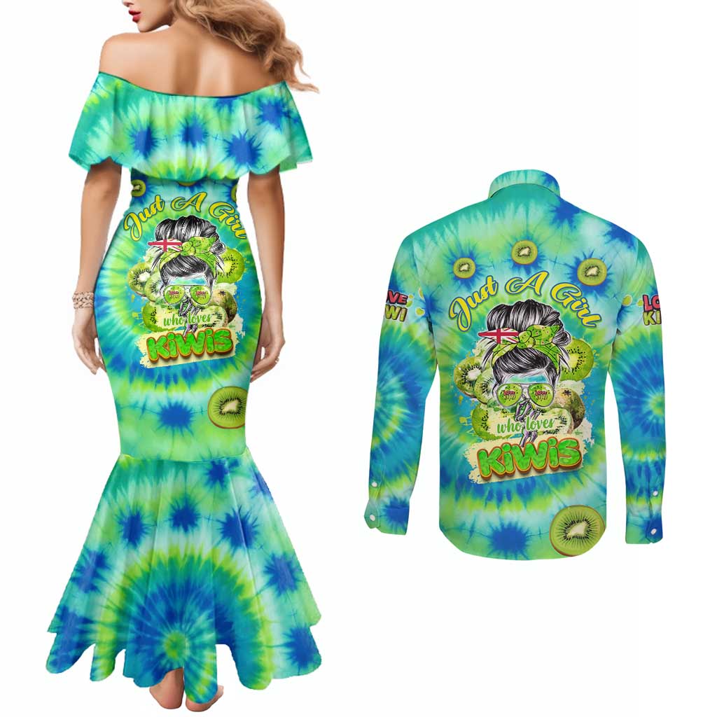 Just a Girl Who Loves Kiwis Couples Matching Mermaid Dress and Long Sleeve Button Shirt New Zealand Tie Dye