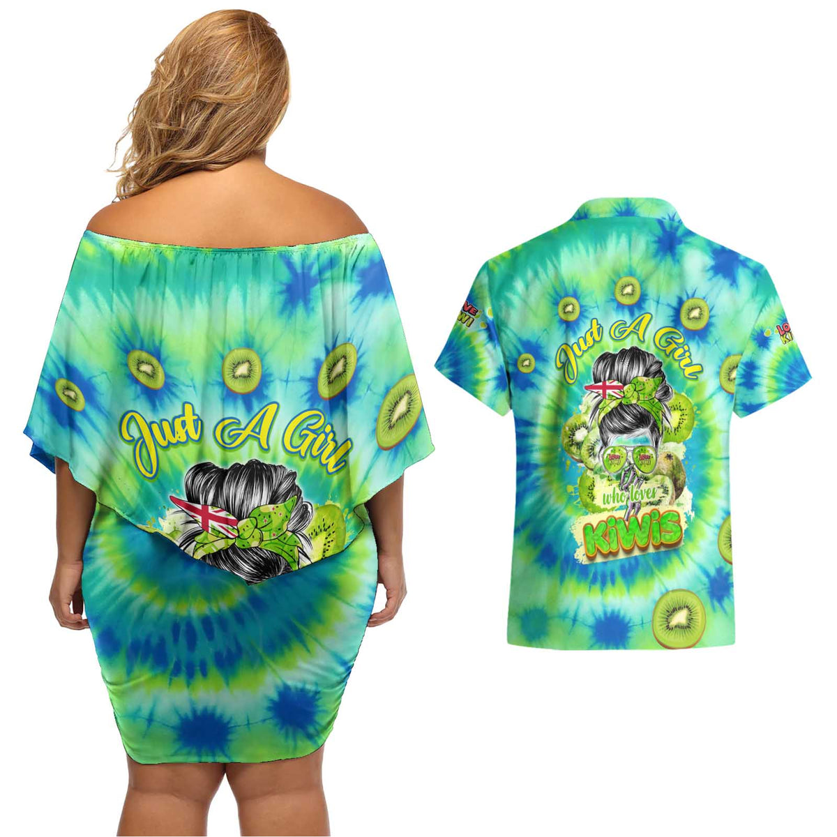Just a Girl Who Loves Kiwis Couples Matching Off Shoulder Short Dress and Hawaiian Shirt New Zealand Tie Dye