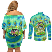Just a Girl Who Loves Kiwis Couples Matching Off Shoulder Short Dress and Long Sleeve Button Shirt New Zealand Tie Dye