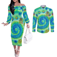 Just a Girl Who Loves Kiwis Couples Matching Off The Shoulder Long Sleeve Dress and Long Sleeve Button Shirt New Zealand Tie Dye