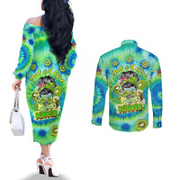 Just a Girl Who Loves Kiwis Couples Matching Off The Shoulder Long Sleeve Dress and Long Sleeve Button Shirt New Zealand Tie Dye